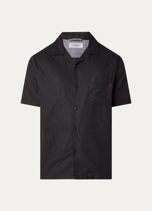 Replay Regular fit overhemd in linnenblend met borstzak - voorkant 2 zwart