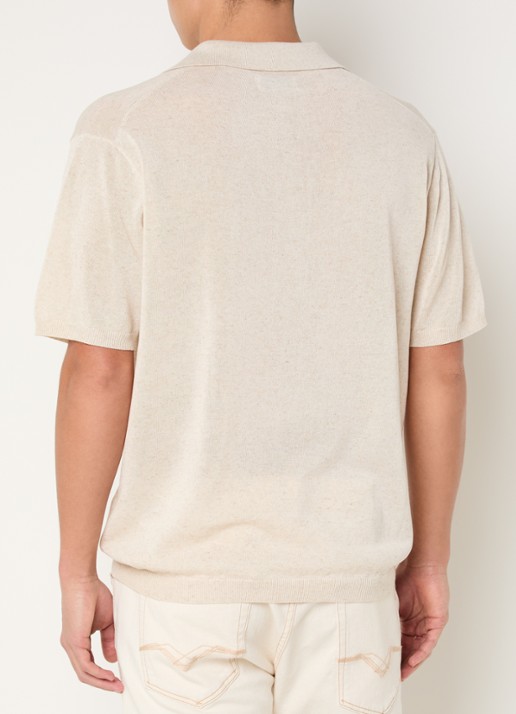 Replay Regular fit polo in linnenblend met gemêleerd dessin - achterkant creme