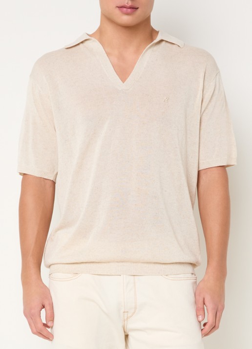Replay Regular fit polo in linnenblend met gemêleerd dessin