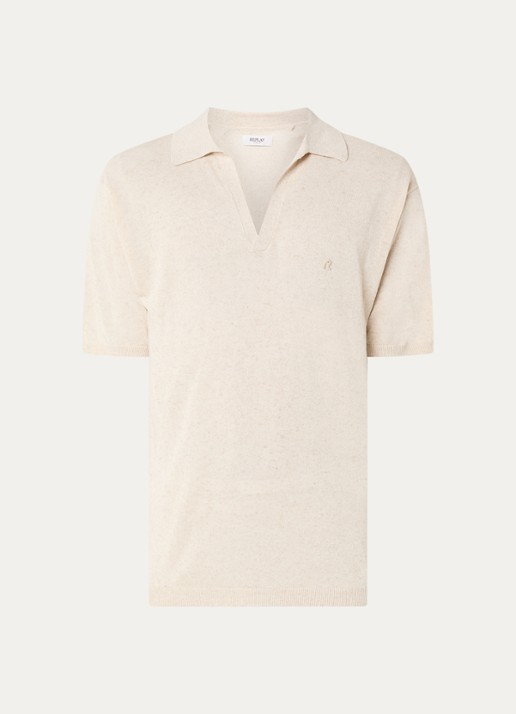 Replay Regular fit polo in linnenblend met gemêleerd dessin - voorkant 3 creme
