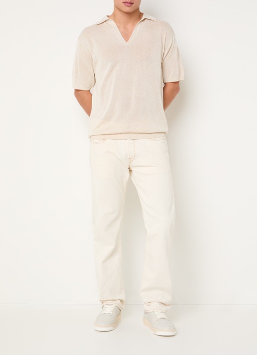 Replay Regular fit polo in linnenblend met gemêleerd dessin - voorkant 4 creme
