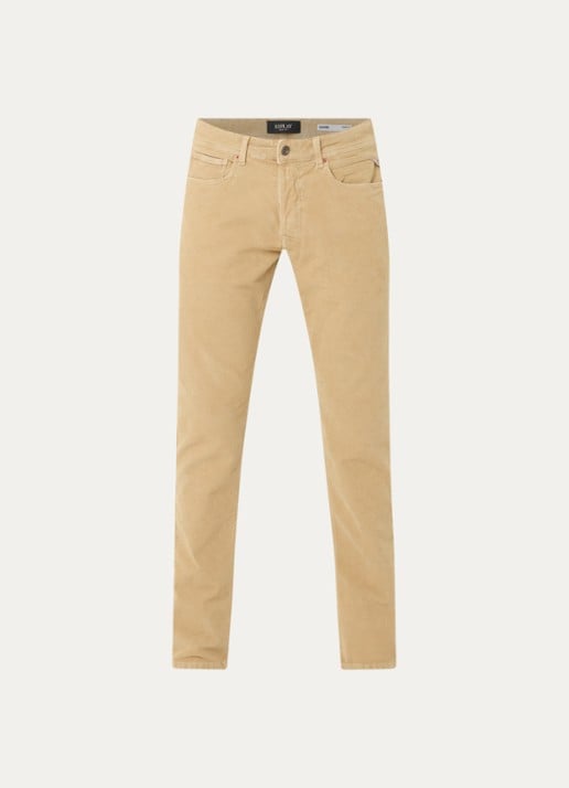 Replay Straight fit broek van corduroy met steekzakken - voorkant beige