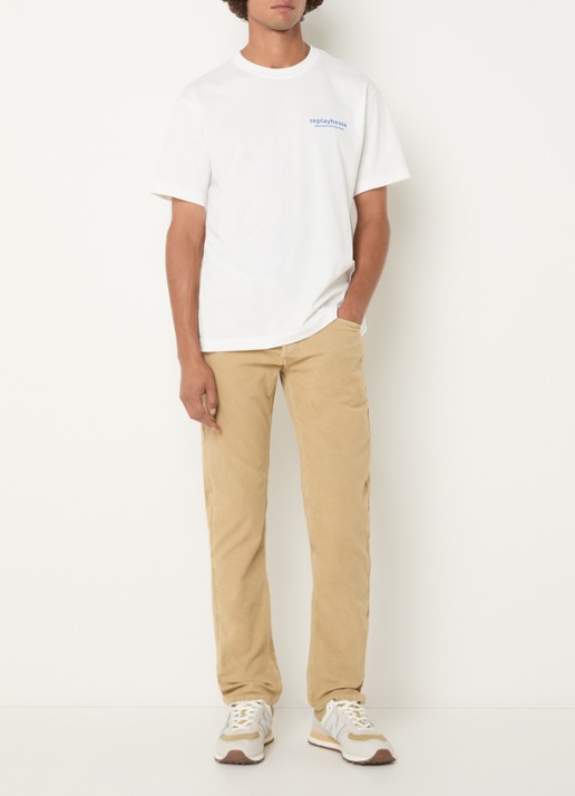 Replay Straight fit broek van corduroy met steekzakken - voorkant 2 beige