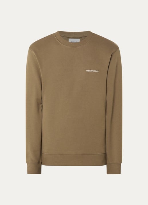 Replay Sweater met logo - voorkant mosgroen