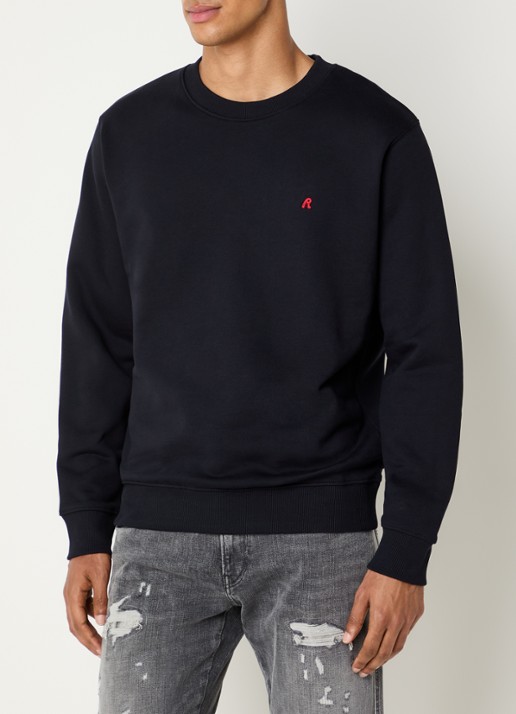 Replay Sweater met logoborduring - detail 3 blauw