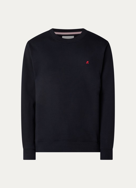 Replay Sweater met logoborduring - voorkant blauw
