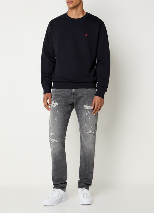 Replay Sweater met logoborduring - voorkant 2 blauw