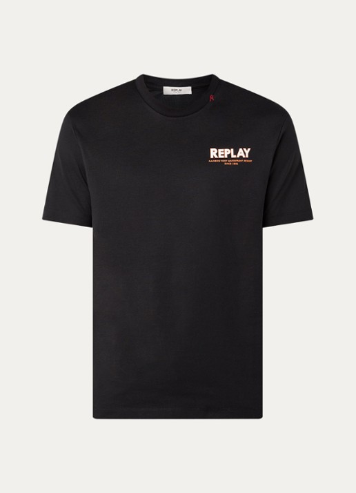 Replay T-shirt met backprint en logo - voorkant 3 zwart