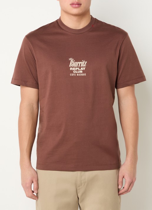 Replay T-shirt met backprint en logo - achterkant hazelnootbruin
