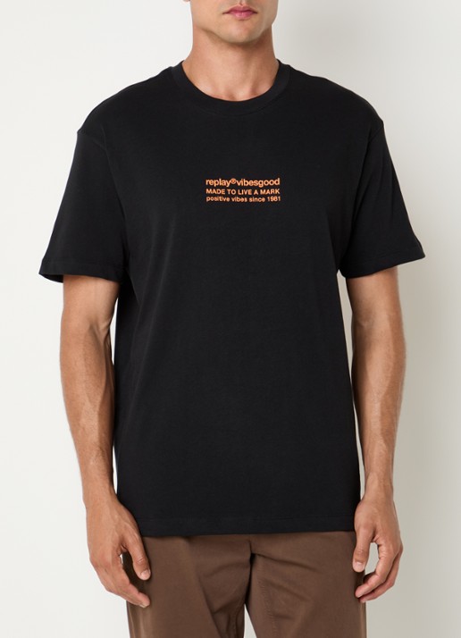 Replay T-shirt met front- en backprint - achterkant zwart