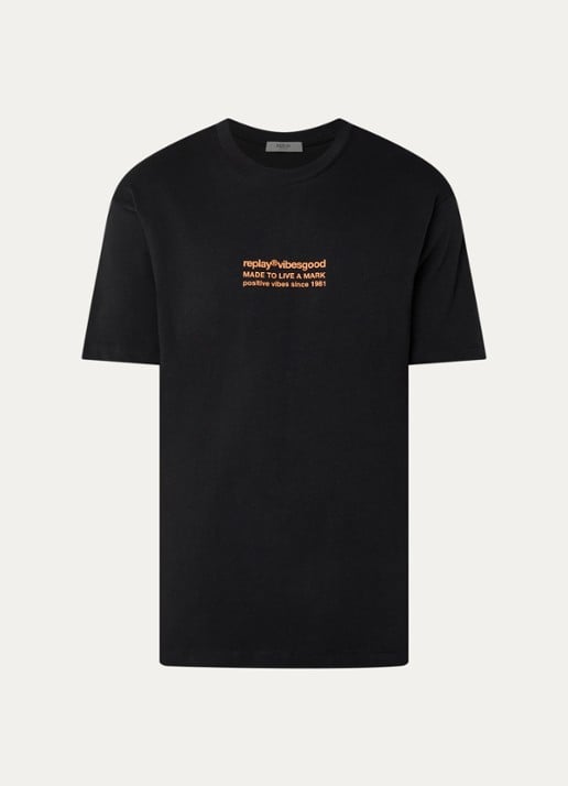 Replay T-shirt met front- en backprint - voorkant 2 zwart
