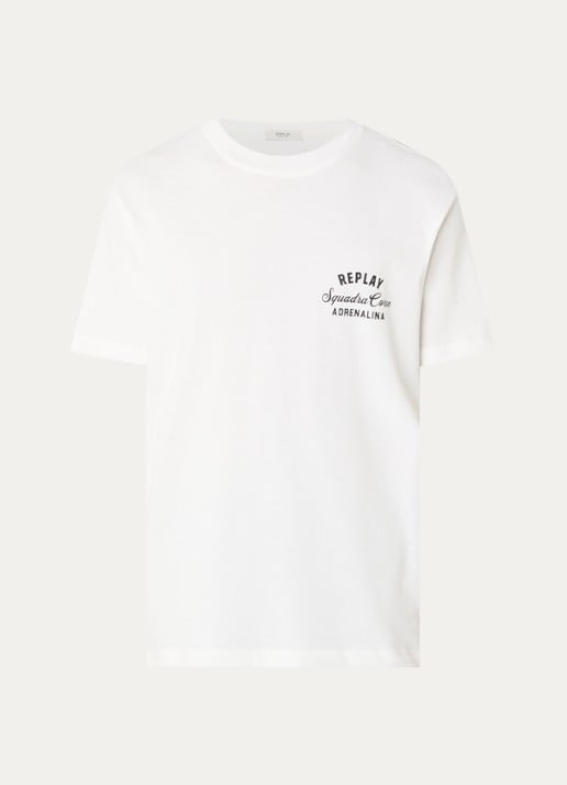 Replay T-shirt met logo- en backprint - voorkant 3 gebroken wit