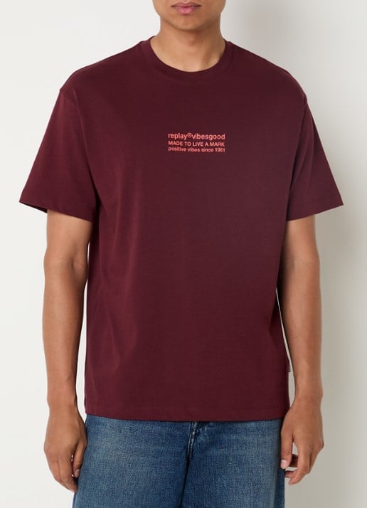 Replay T-shirt met logo- en backprint - achterkant 4 bordeauxrood