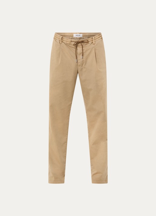 Replay Tapered fit chino met trekkoord en steekzakken - voorkant camel