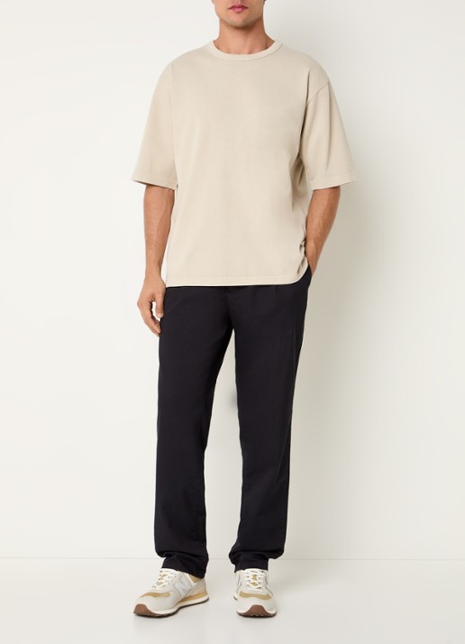 Replay Tapered fit chino met trekkoord en steekzakken - voorkant 5 donkerblauw
