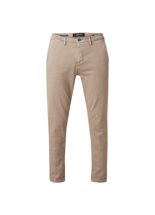 Replay Zeumar Hyperflex slim fit chino met stretch  - voorkant 4 zand