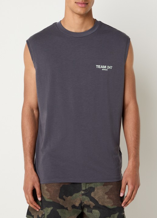 Represent 24/7 Team oversized tanktop met logo- en backprint - achterkant middengrijs