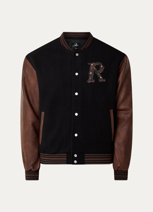 Represent Baseball jack in wolblend met logoborduring - voorkant 2 zwart