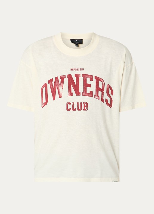 Represent College T-shirt met logoprint - voorkant ivoor