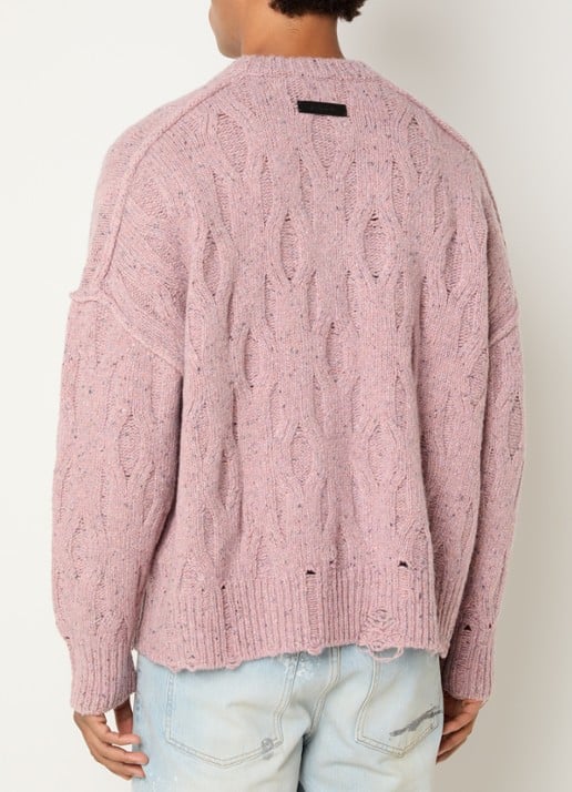 Represent Distress kabelgebreide trui met ronde hals - achterkant 2 roze