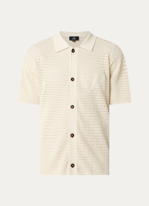 Represent Fijngebreide overshirt met logo - voorkant 3 gebroken wit