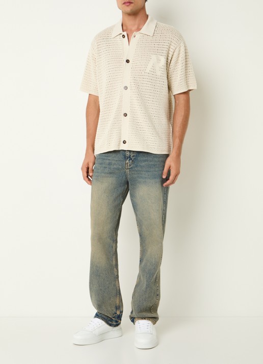 Represent Fijngebreide overshirt met logo - voorkant 4 gebroken wit