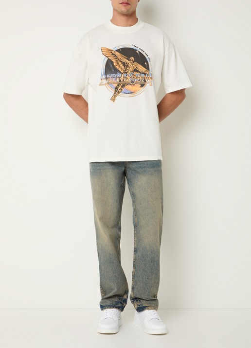 Represent Golden Tour T-shirt met front- en backprint - voorkant 3 beige