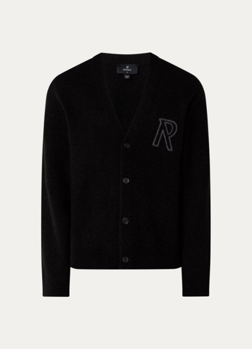 Represent Grofgebreid vest in wolblend met logo - voorkant 2 zwart