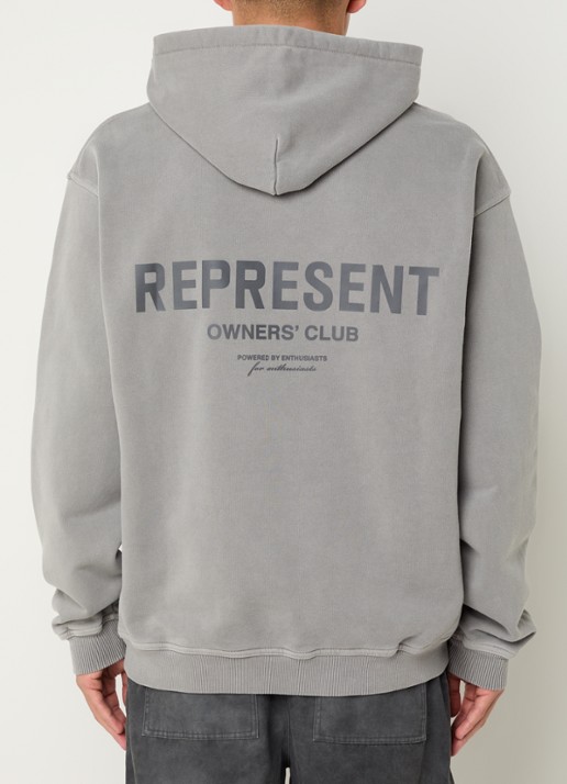 Represent Owners Club hoodie met logo- en backprint - achterkant grijs