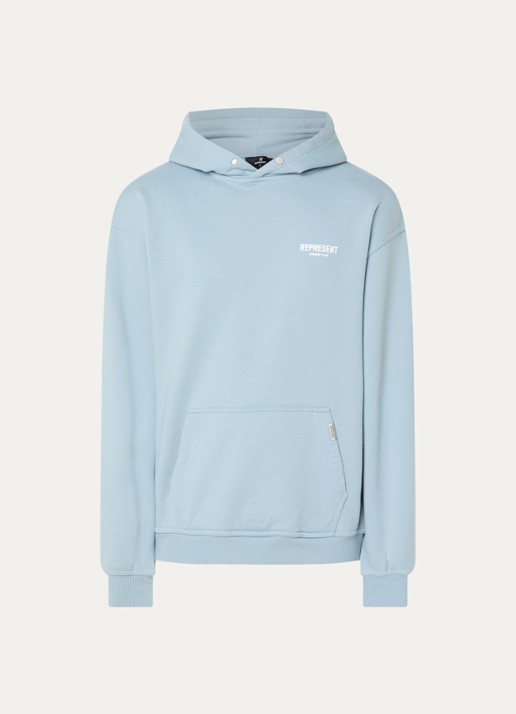 Represent Owners Club hoodie met logo- en backprint - voorkant blauwgrijs