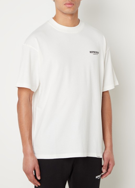 Represent Owners Club T-shirt met logo- en backprint - achterkant gebroken wit