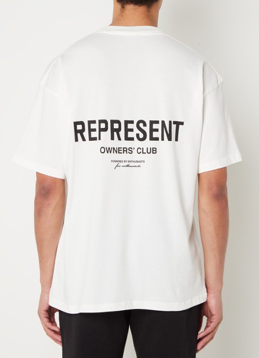 Represent Owners Club T-shirt met logo- en backprint - detail 2 gebroken wit