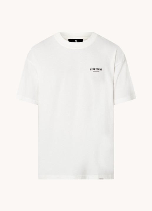 Represent Owners Club T-shirt met logo- en backprint - voorkant 3 gebroken wit