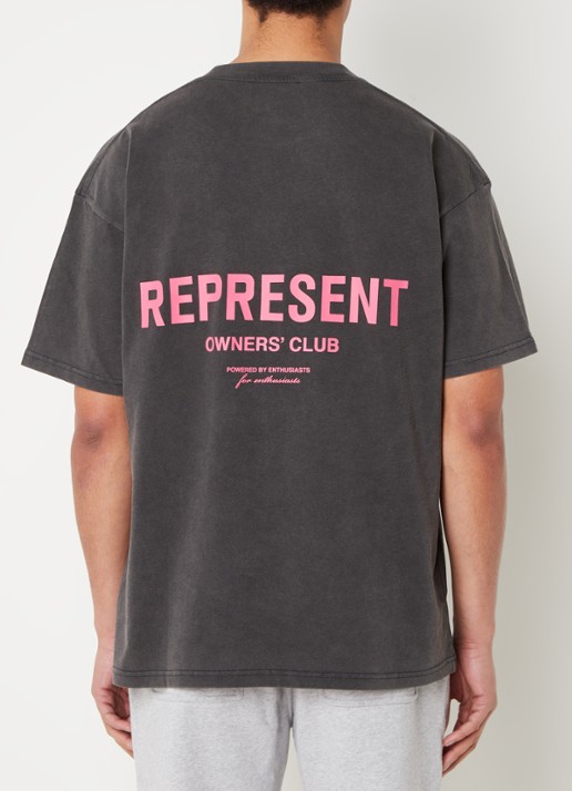 Represent Owners Club T-shirt met logo- en backprint - detail 4 donkergrijs