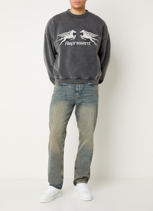 Represent Pegasus sweater met logoborduring  - voorkant 3 antraciet