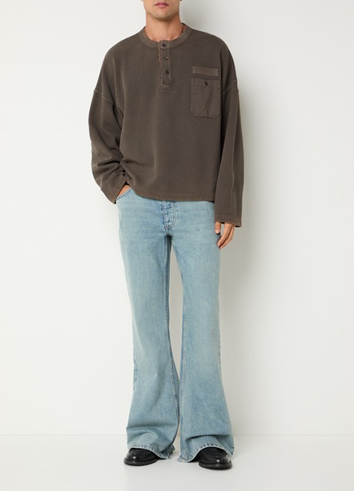 Represent R6 flared jeans met lichte wassing - voorkant 5 indigo