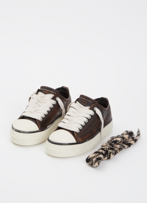 Represent Rep-Cap sneaker van leer met destroyed afwerking  - detail donkerbruin