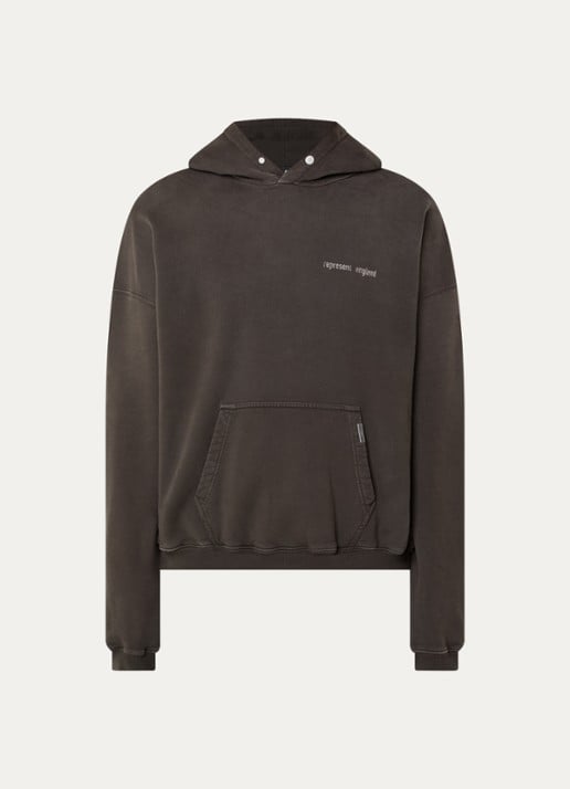 Represent Resent hoodie met logo- en backprint - voorkant 3 donkerbruin