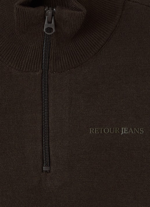 Retour Jeans Charles pullover met opstaande kraag - detail donkerbruin