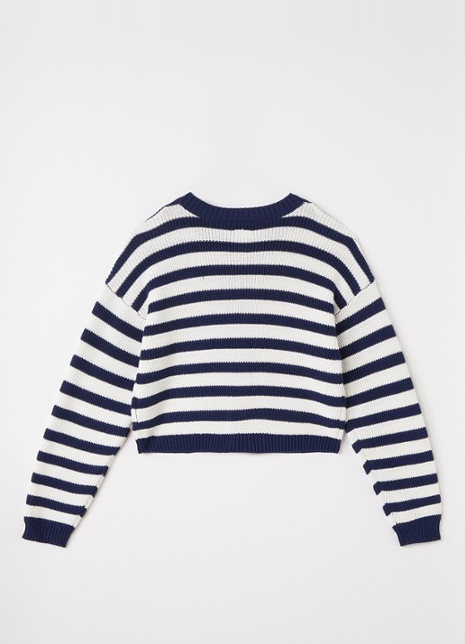 Retour Jeans Cindy grofgebreid met streepprint - achterkant 3 donkerblauw