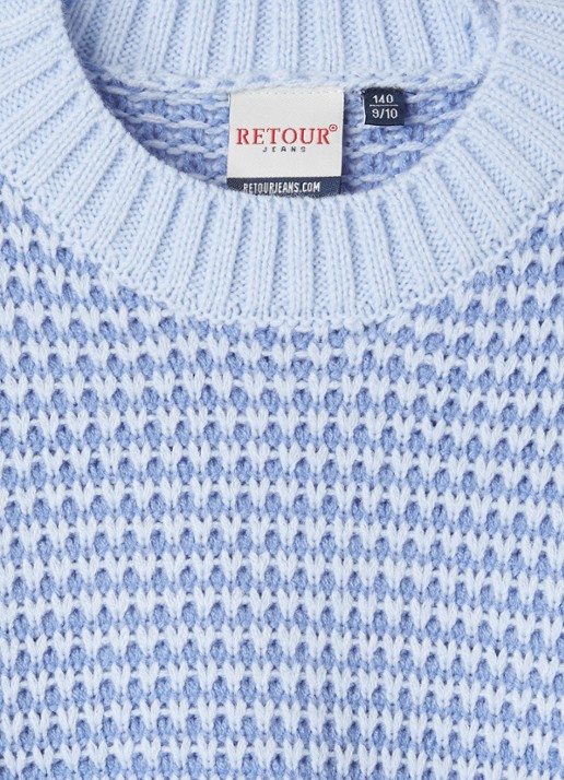 Retour Jeans Fallon grofgebreide cropped trui met ingebreid patroon - detail 3 lichtblauw
