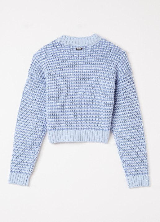 Retour Jeans Fallon grofgebreide cropped trui met ingebreid patroon - voorkant 2 lichtblauw