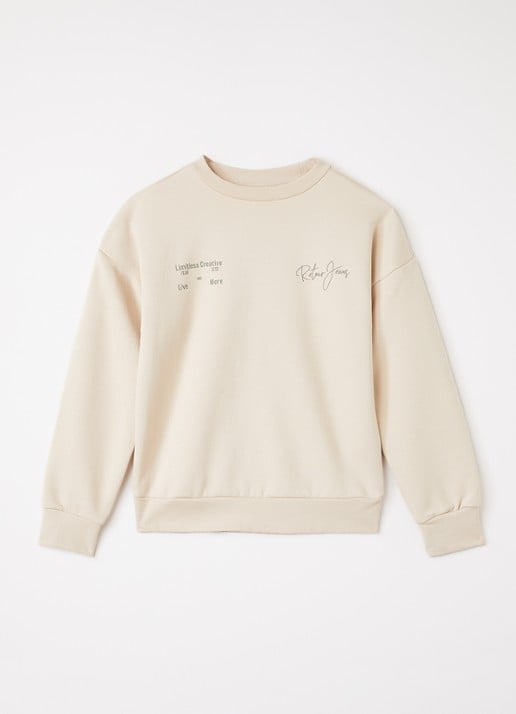 Retour Jeans Kelto sweater met logo- en backprint - voorkant 2 beige