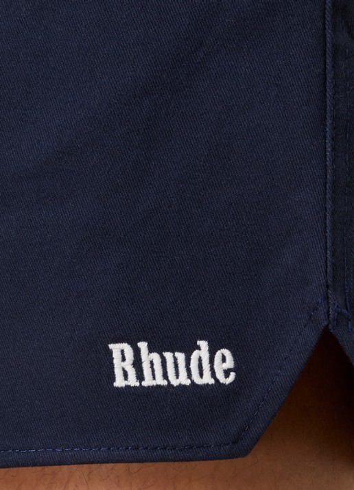 Rhude Straight fit korte broek met elastische band - detail 3 donkerblauw