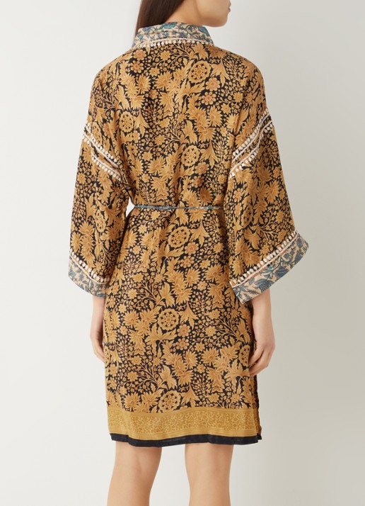 Rituals Jaypur Saree kimono van satijn met print - achterkant zwart