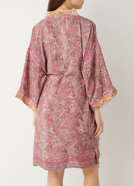 Rituals Jaypur Saree kimono van satijn met print - achterkant roze