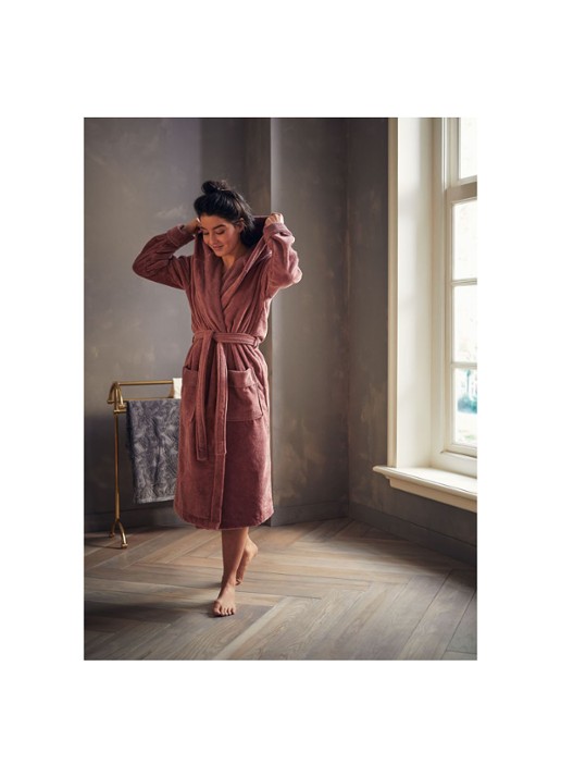 Rituals Super Smooth badjas van katoen - voorkant 2 donkerroze