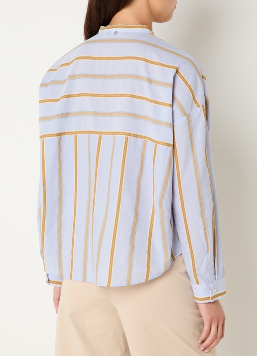 River Woods Blouse in linnenblend met streepprint - achterkant staalblauw
