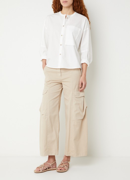 River Woods Blouse met borstzak - voorkant 3 gebroken wit