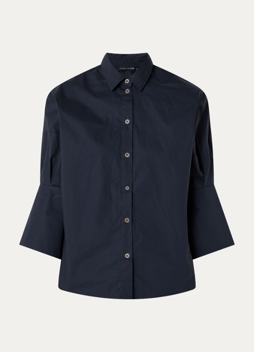 River Woods Blouse met kraag - voorkant indigo